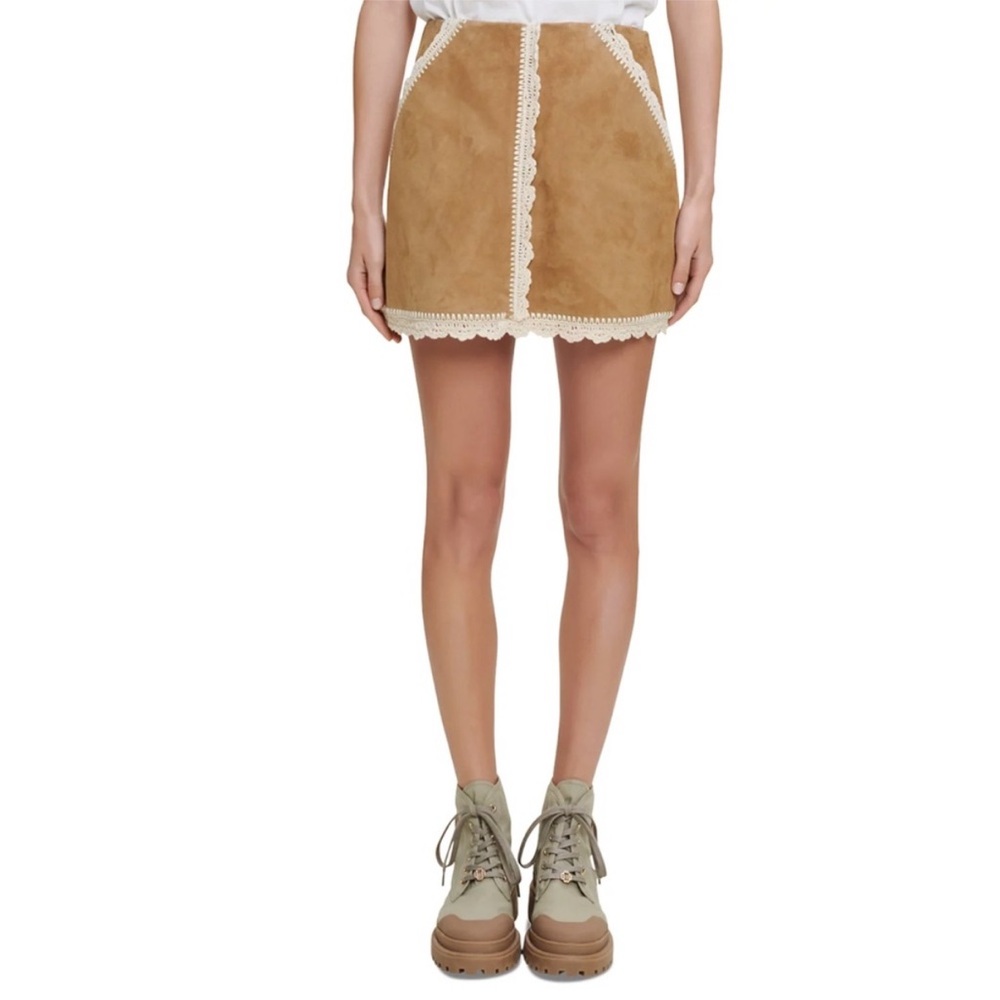 Jicoti Crochet Trim Suede Skirt